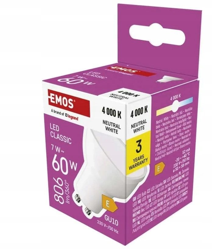 Żarówka LED Classic MR16 GU10 7W 800lm 4000K neutralna biel ZQ8E43