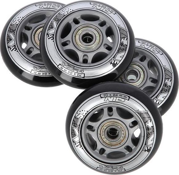 Nils Extreme PU 70x24 82A CZARNE N (4 szt.) + ABEC-9 (8 szt.) ZESTAW NILS EXTREME