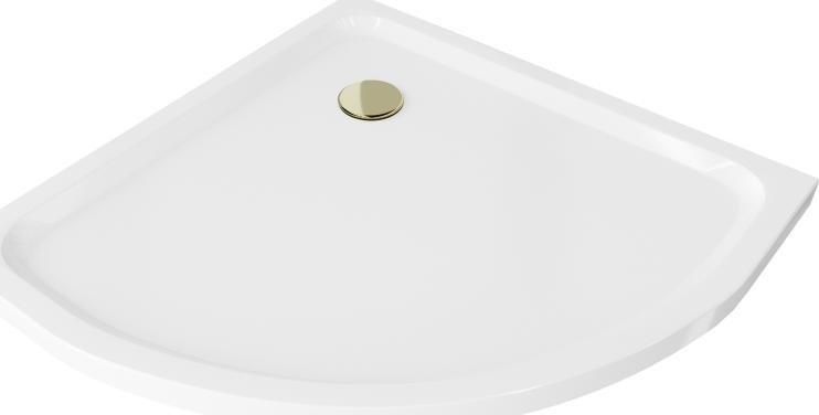 Brodzik Mexen Mexen Flat brodzik półokrągły slim 90 x 90 cm, biały, syfon złoty - 41109090G