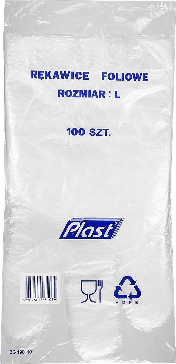 PLAST Rękawice Jednorazowe Zrywki Foliowe 100 szt L