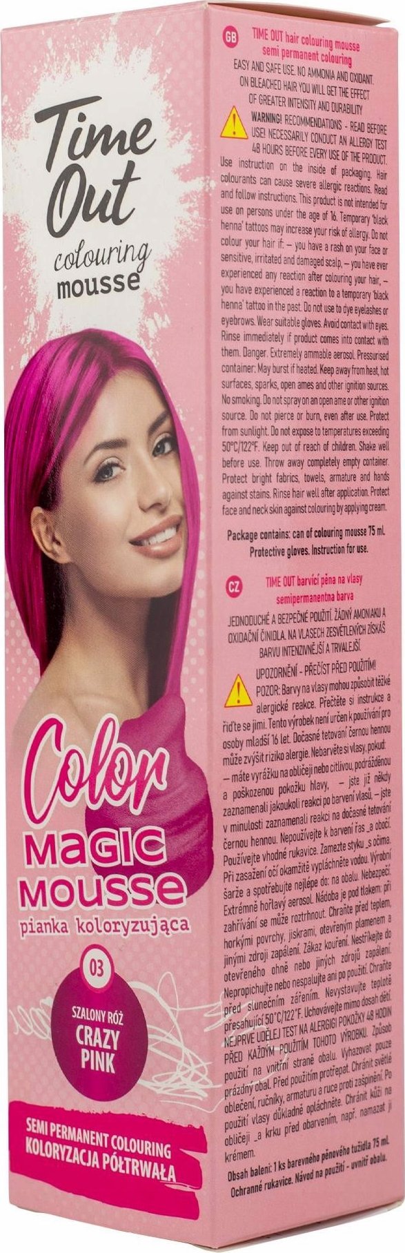 TIME OUT COLOR PIANKA KOLORYZUJĄCA DO WŁOSÓW 75ml Szalony Róż (03)