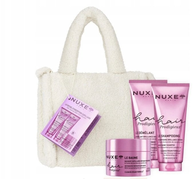 NUXE_SET Hair Prodigieux szampon wygładzający 200ml + odżywka wygładzająca ułatwiająca rozczesywanie 200ml + 3-minutowa maska do włosów 200ml + kosme