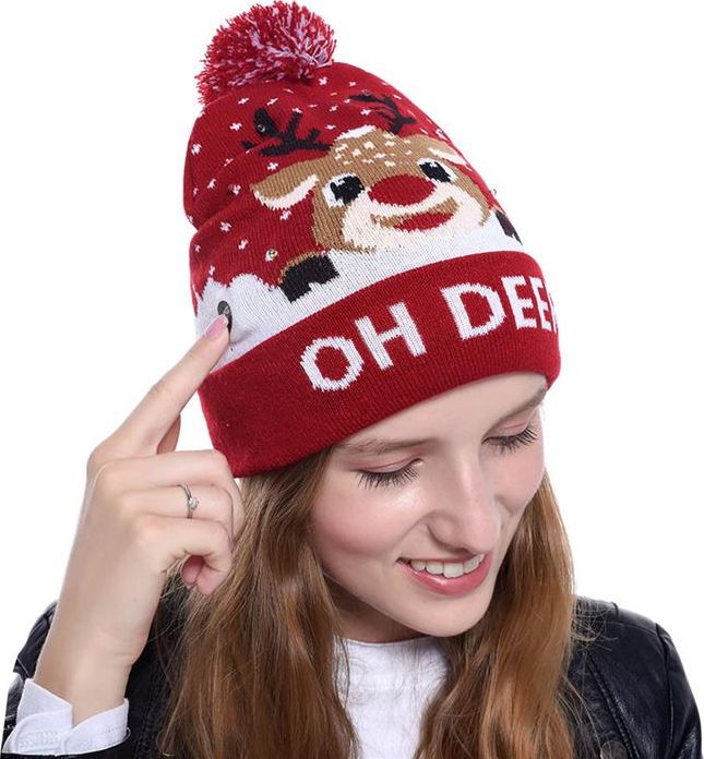 Aptel CZAPKA Z POMPONEM ŚWIĄTECZNA RENIFER LED rozm. uniwersalny BQ52J