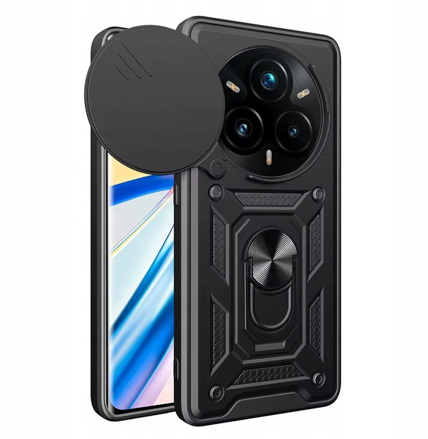 ETUI PANCERNE DO REALME 14 PRO PLUS CZARNE ARMOR HOLDER RING PANCERNE CASE