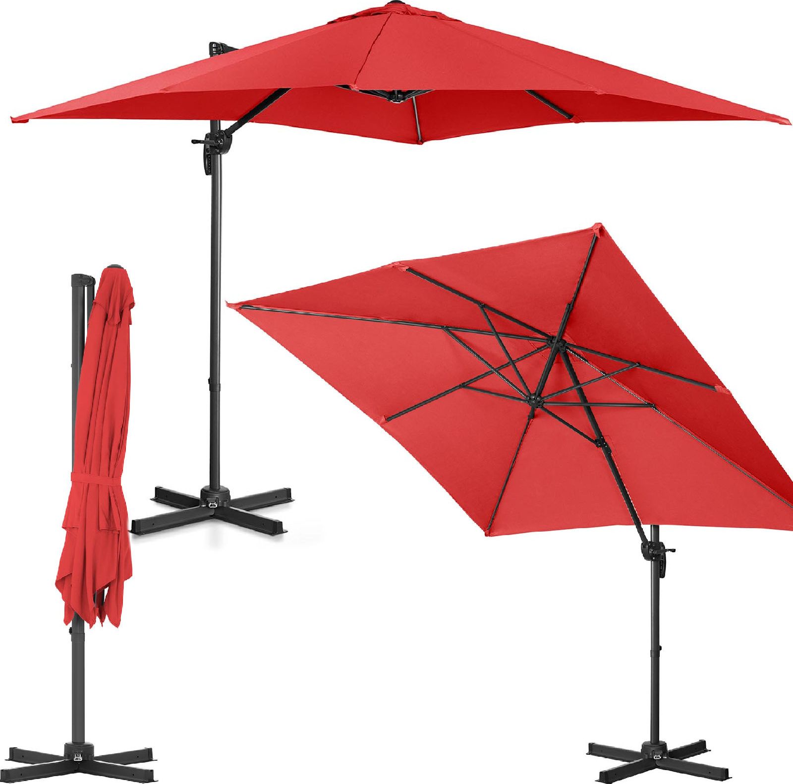 Uniprodo Parasol ogrodowy boczny na wysięgniku kwadratowy 250 x 250 cm czerwony