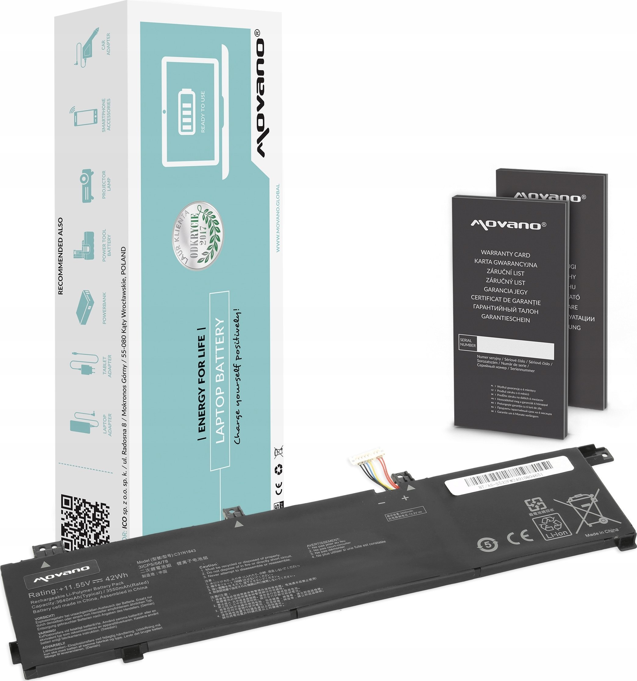 Bateria Movano Bateria C31N1843 do Asus VivoBook S432F S432FA S432FL S532F S532FA S532FL