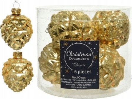 Kaemingk Bombki złote na choinkę szklane szyszki zestaw 6 sztuk 5x7cm