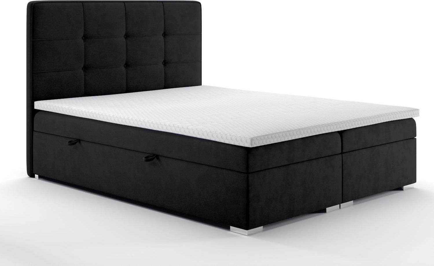 LAVERTO Łóżko kontynentalne TUTO 160x200 czarne velvet z pojemnikiem