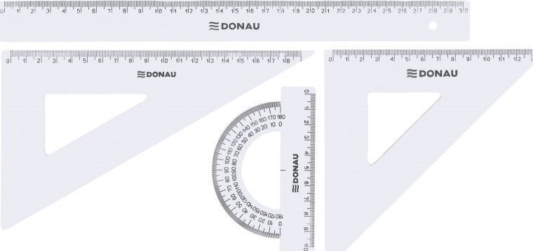 Donau Zestaw geometryczny DONAU, duży, z linijką 30cm, zawieszka, transparentny