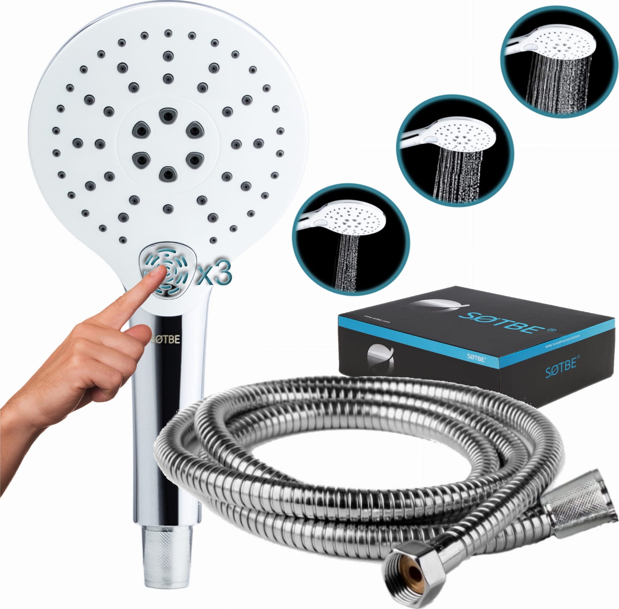 Wąż prysznicowy Sotbe LARK WHITE Zestaw prysznicowy słuchawka okrągła + wąż