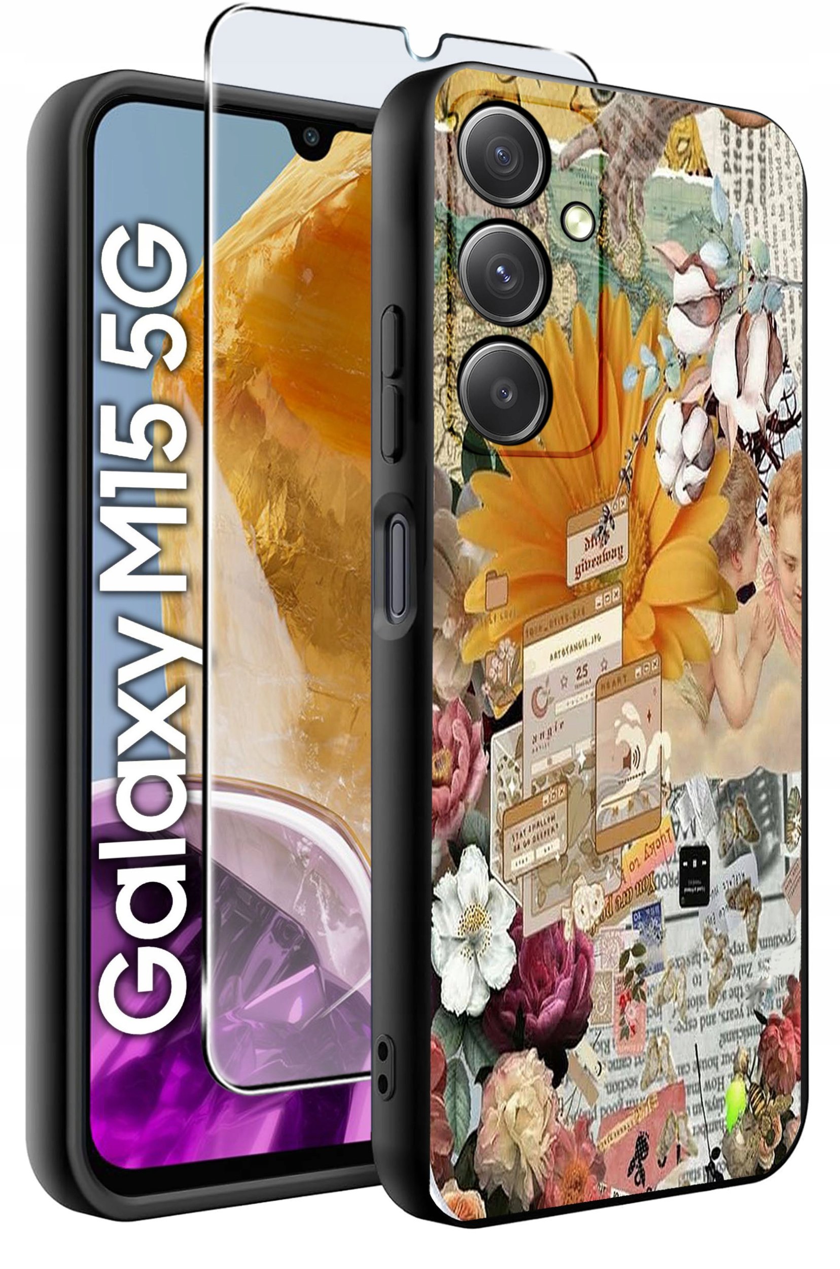 ETUI do Samsung M15 5G WZORY | SILIKONOWE MATT CASE + SZKŁO HARTOWANE 9H