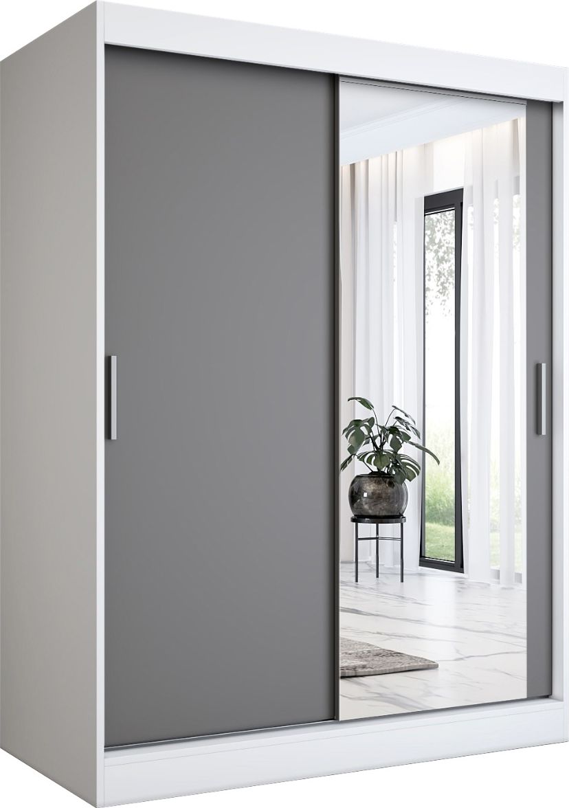 MKPOL Szafa przesuwna MODUO COMFORT 150 biała mat/antracyt z lustrem po prawej
