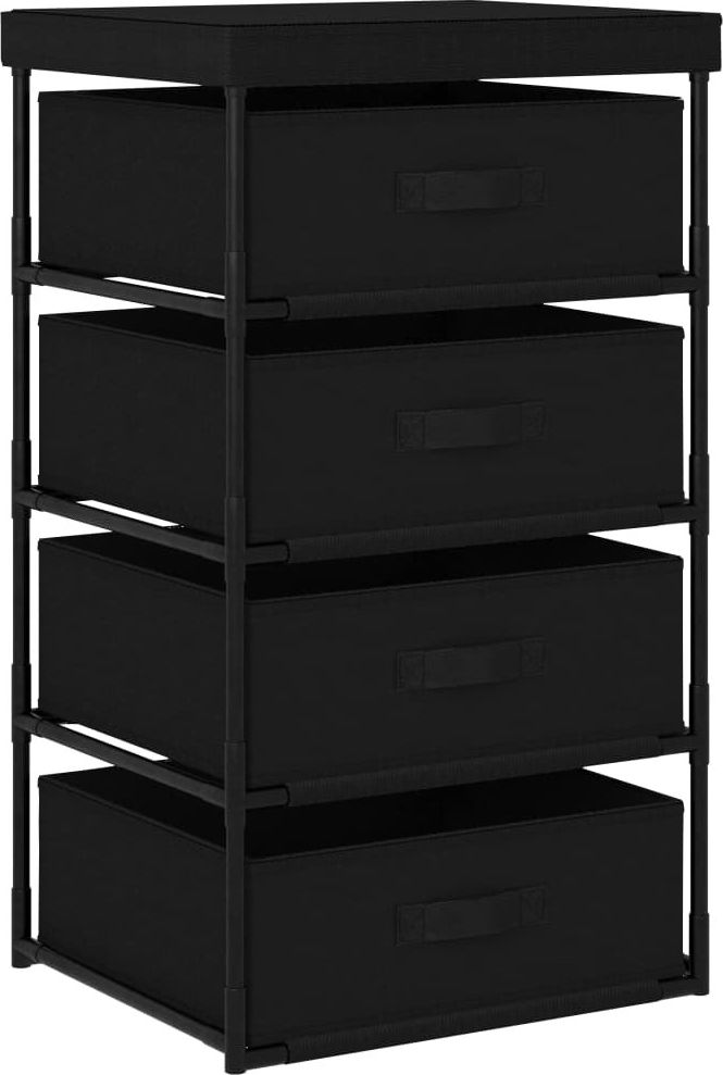 vidaXL VidXL Regał z 4 koszami z tkaniny, stalowy, czarny