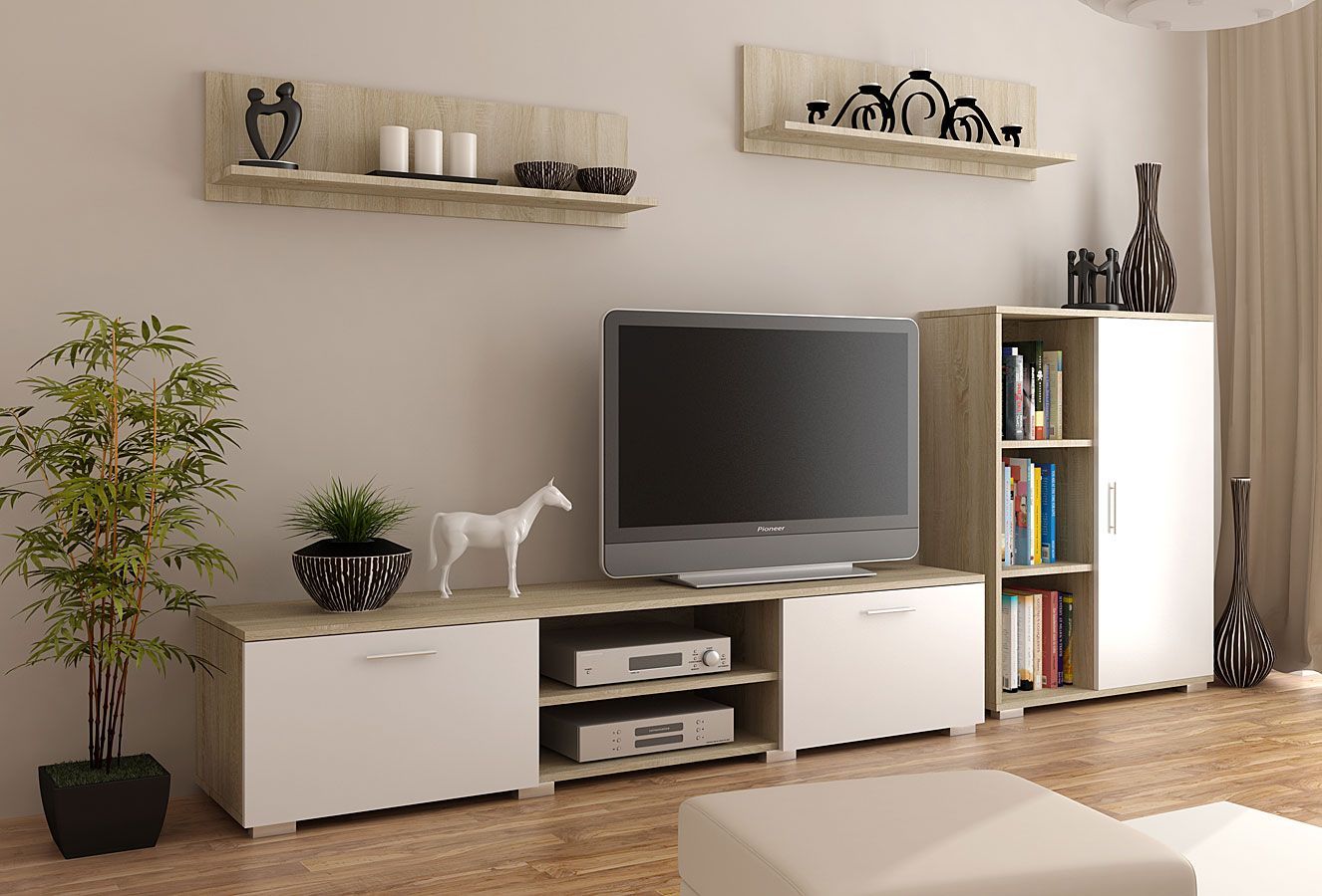 Elior Komplet mebli RTV Pixelo 6X - biały + dąb sonoma