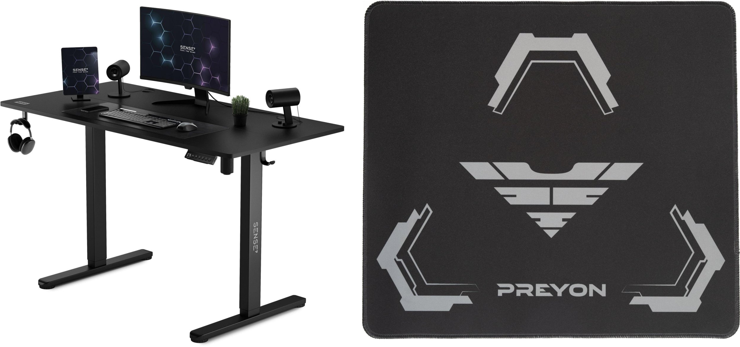 Biurko SENSE7 Nojo 120 black + Podkładka PREYON Falcon