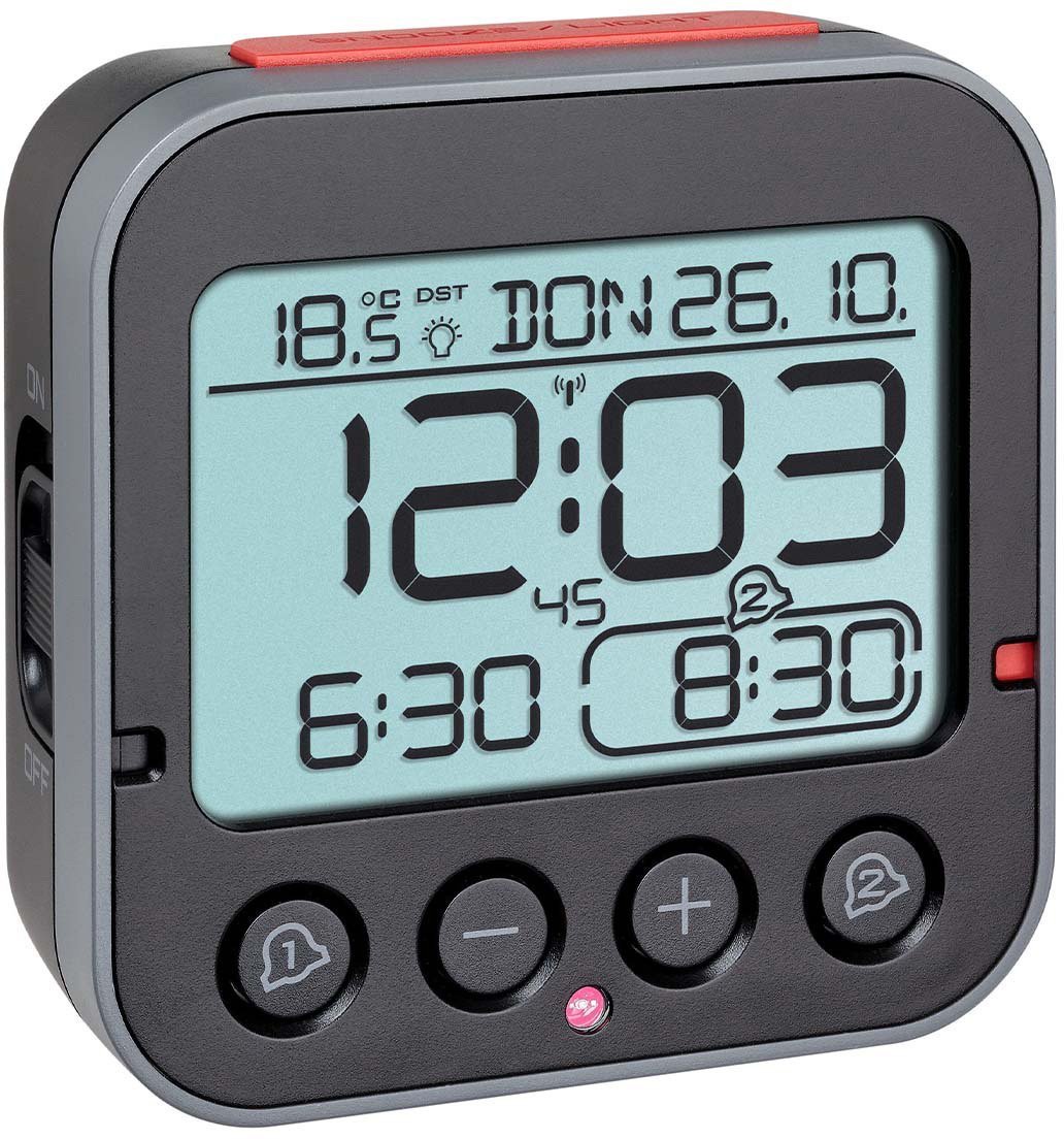 TFA-Dostmann Bingo 2.0, Digital alarm clock, Square, Black, Plastic, -10 - 50 °C, Buttons