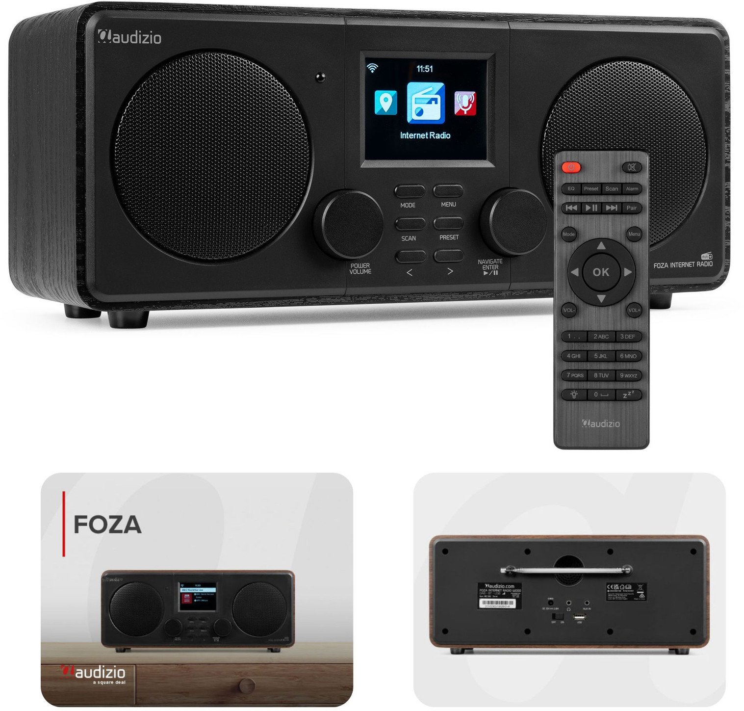 Radio internetowe Foza WiFi Stereo z DAB+ czarne Audizio one size