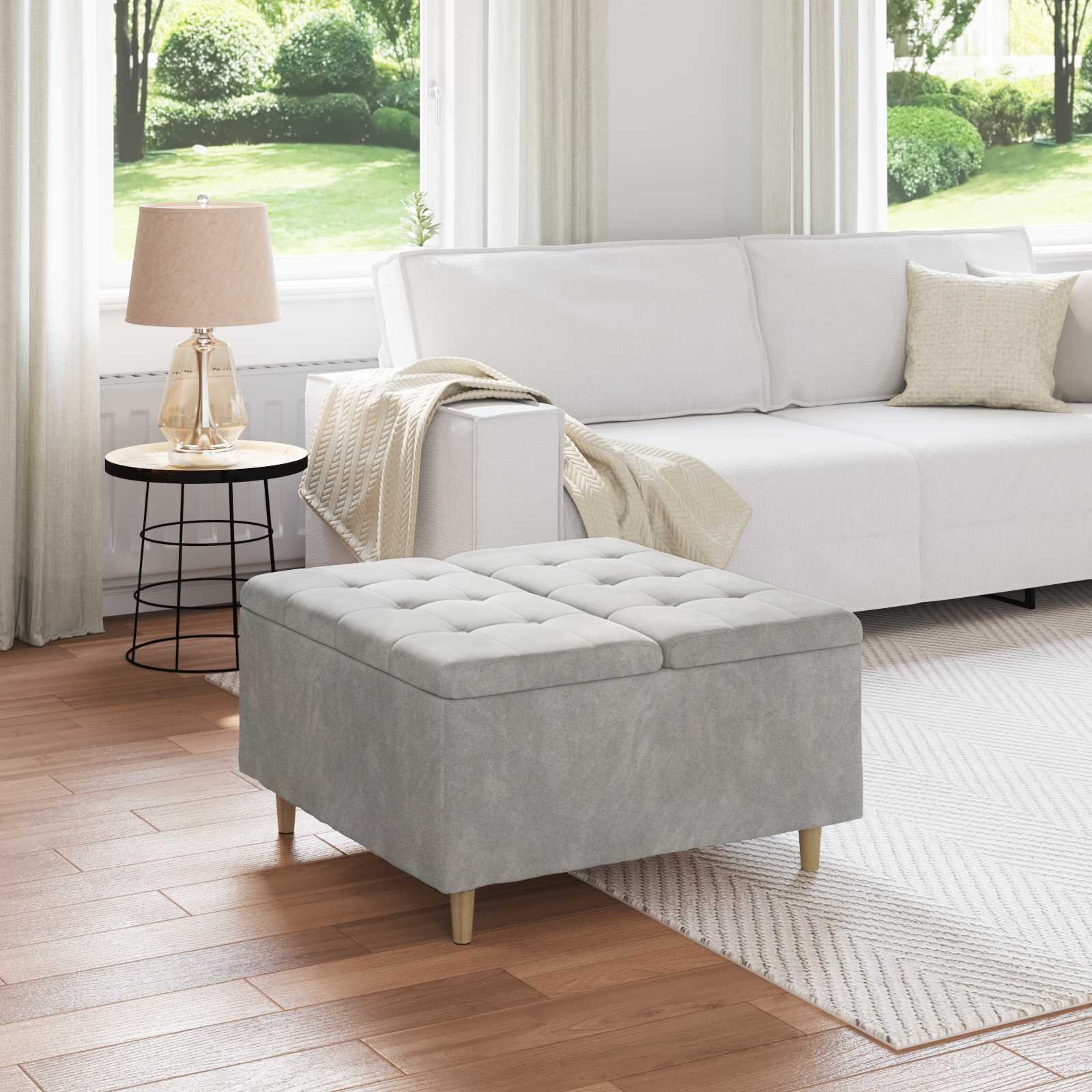 vidaXL Stołek guzikowy z poduszką Jasnoszary 80 x 80 x 45 cm Aksamit