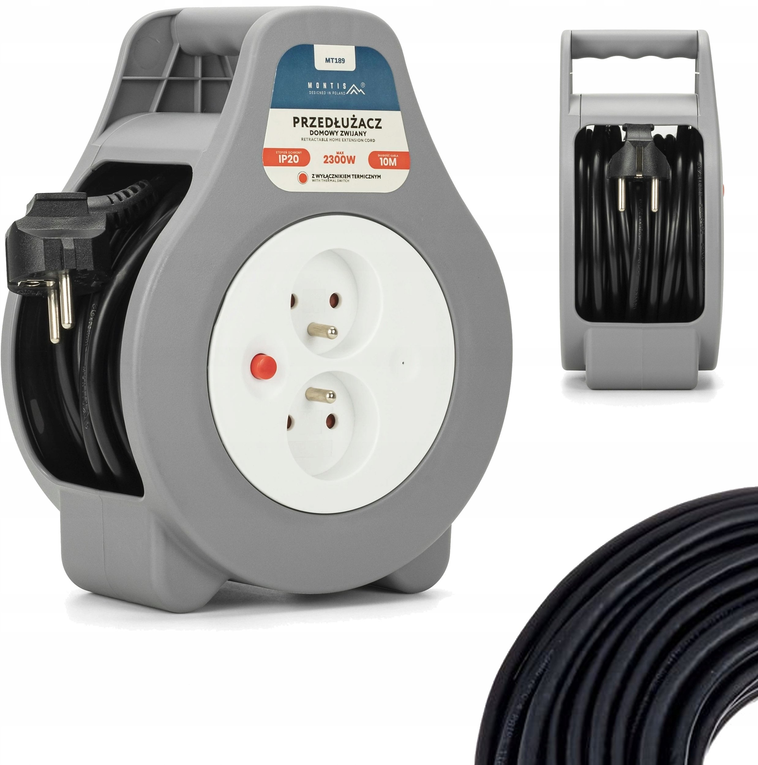 Montis Przedłużacz bębnowy z bezpiecznikiem termicznym 2-gniazdowy 10m MT189-10