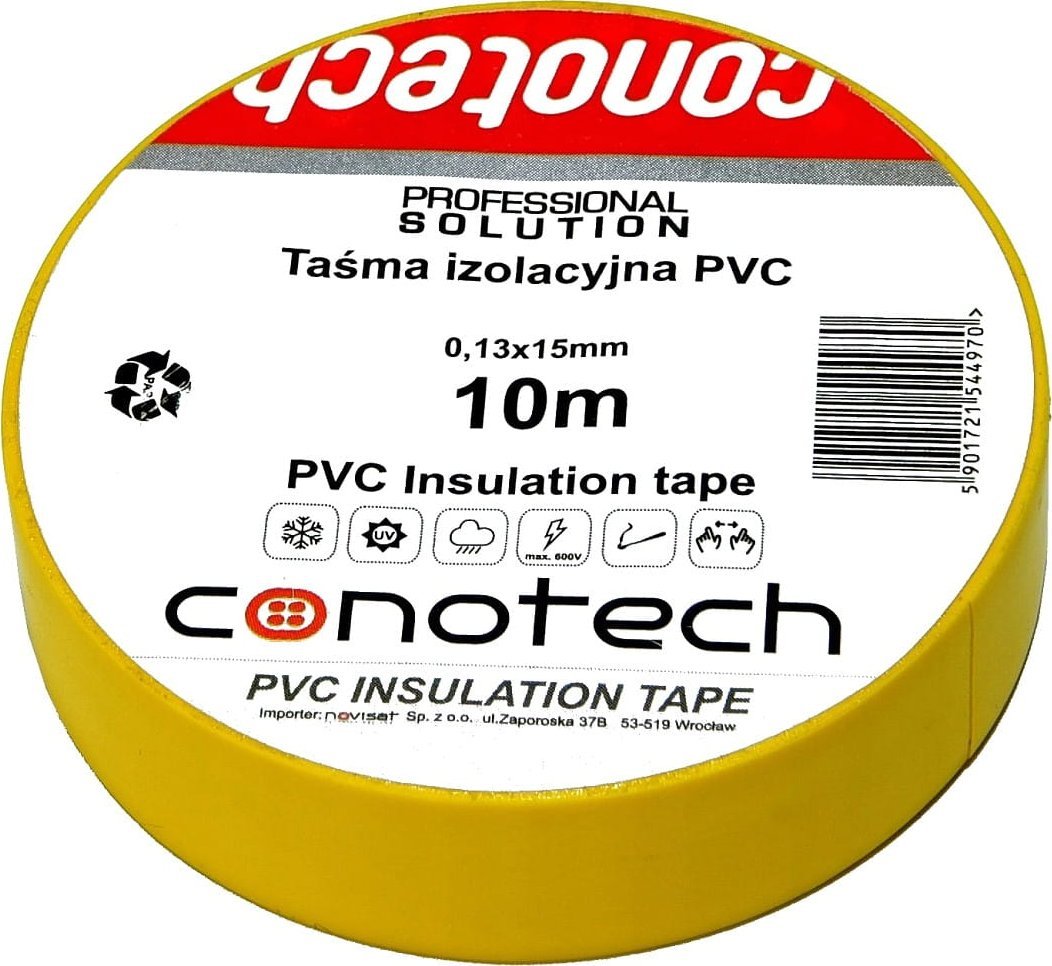 Conotech Taśma izolacyjna żółta PVC 0,13x15x10m NS