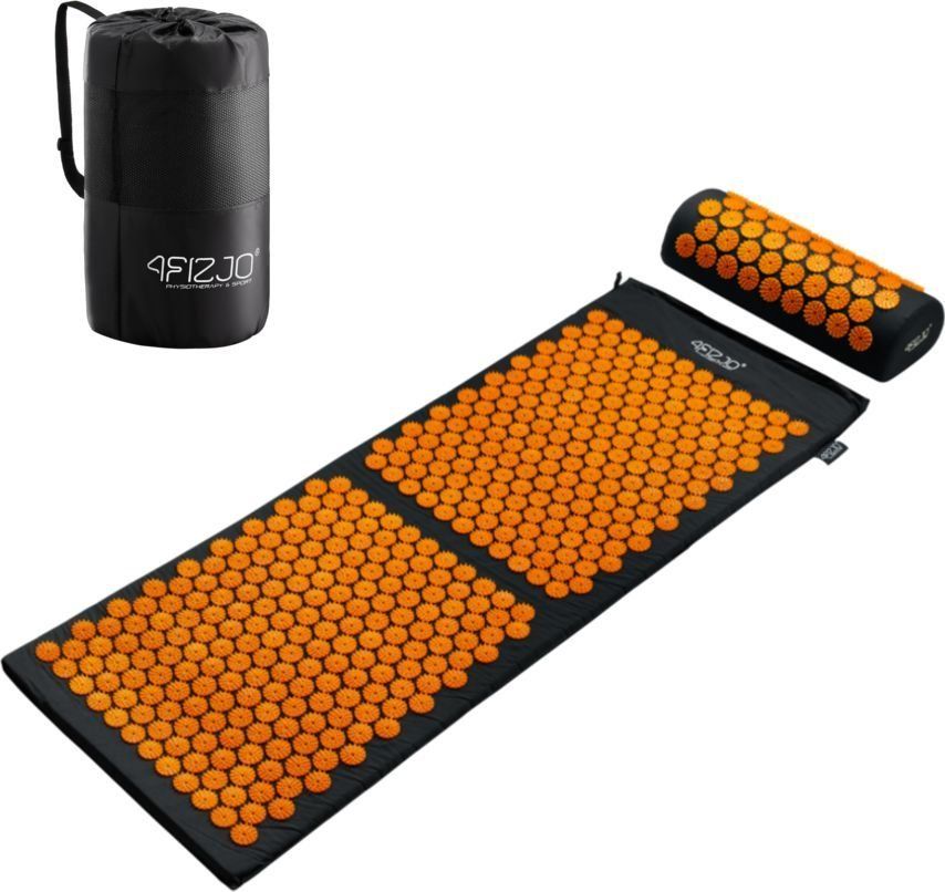 4fizjo Mata do akupresury z kolcami + poduszka 130x50 (czarno-pomarańczowa)