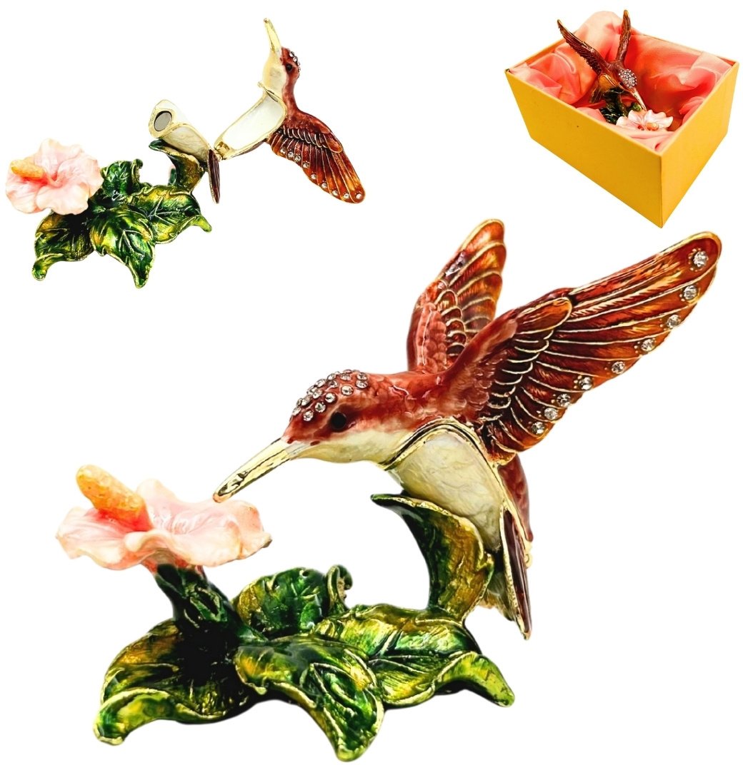 Skrzynkazdrewna Ekskluzywne Pudełeczko Szkatułka na Biżuterię Zdobione Kryształkami Koliber HX357