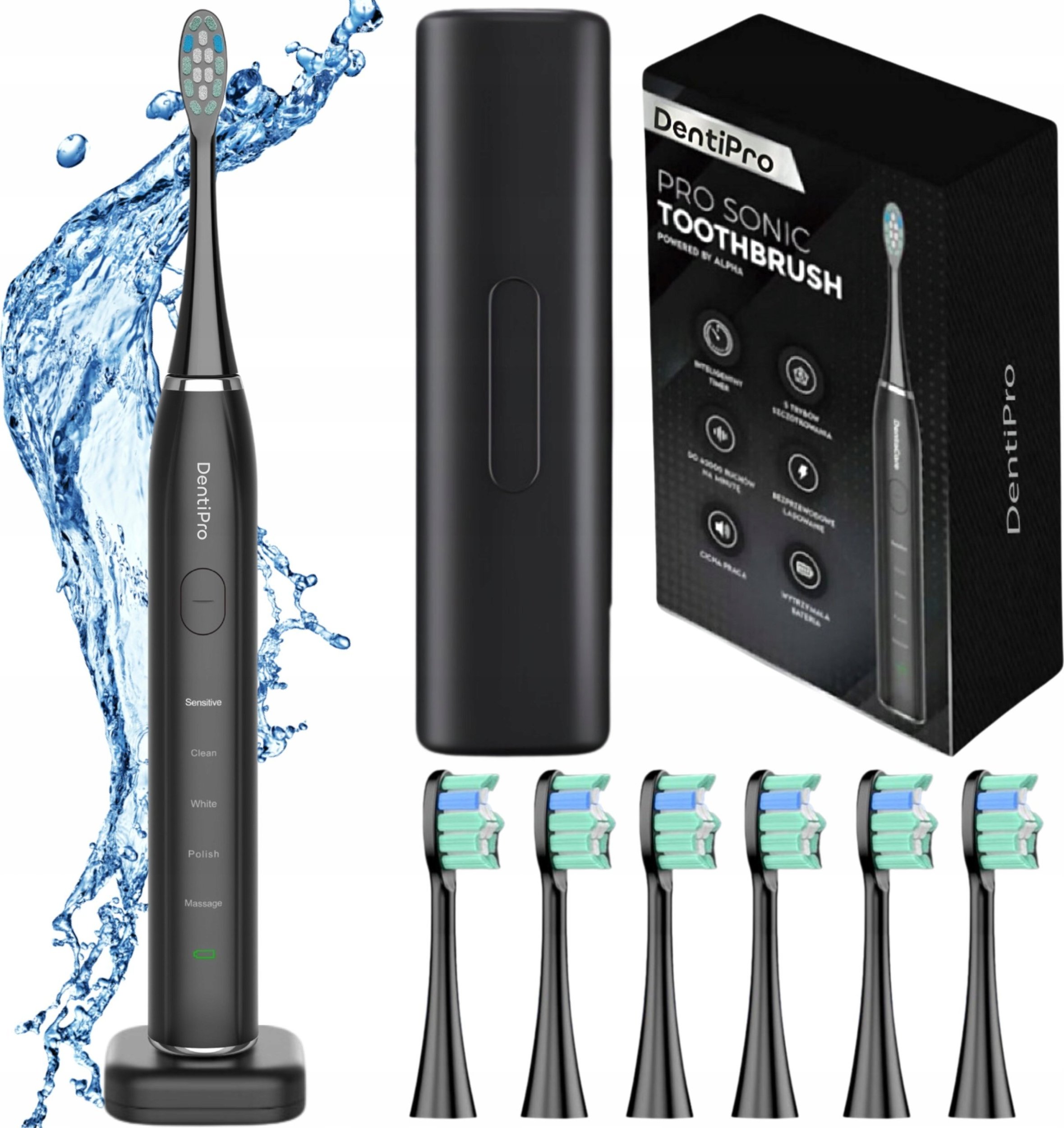 Szczoteczka Alpha SZCZOTECZKA SONICZNA DO ZĘBÓW ETUI 5 TRYBÓW 6 KOŃCÓWEK INDUKCJA ALPHA