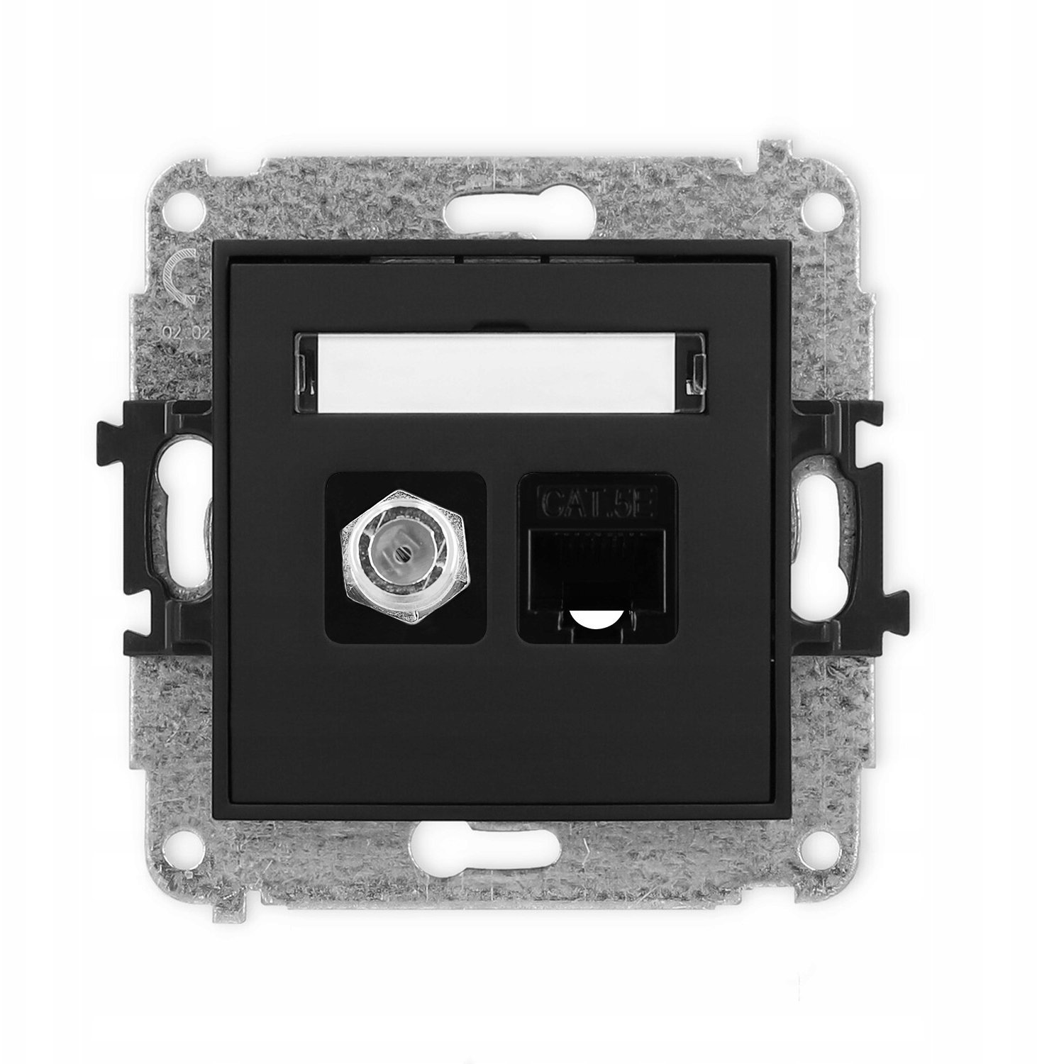 Karlik ICON Mechanizm gniazda antenowego poj. typu F (SAT) + gniazda komp. poj. 1xRJ45, kat. 5e, czarny mat 8-stykowy 12IGFK-1