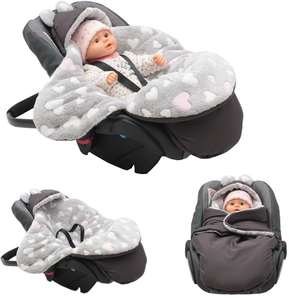 ŚPIWOREK MYSZKA NOSIDŁO FOTELIK WÓZEK ORTALION GRAFIT BIPOLAR SERCA RÓŻ