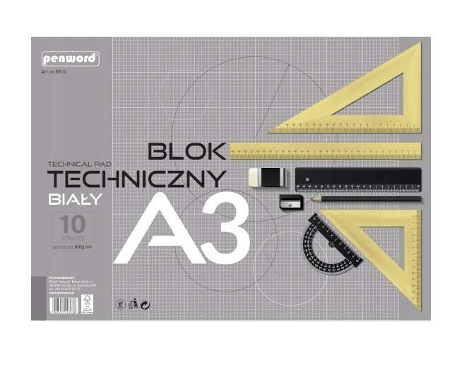 Blok techniczny A3 Premium biały 160g 10 arkuszy