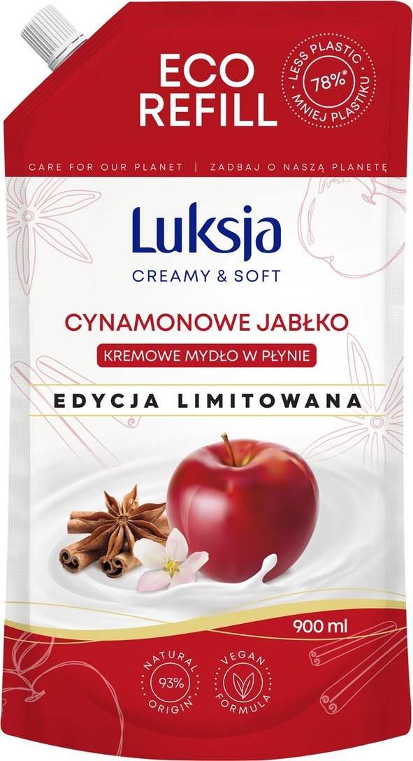 Luksja Creamy & Soft Kremowe mydło w płynie-cynamonowe jabłko (edycja limitowana)-zapas 900ml
