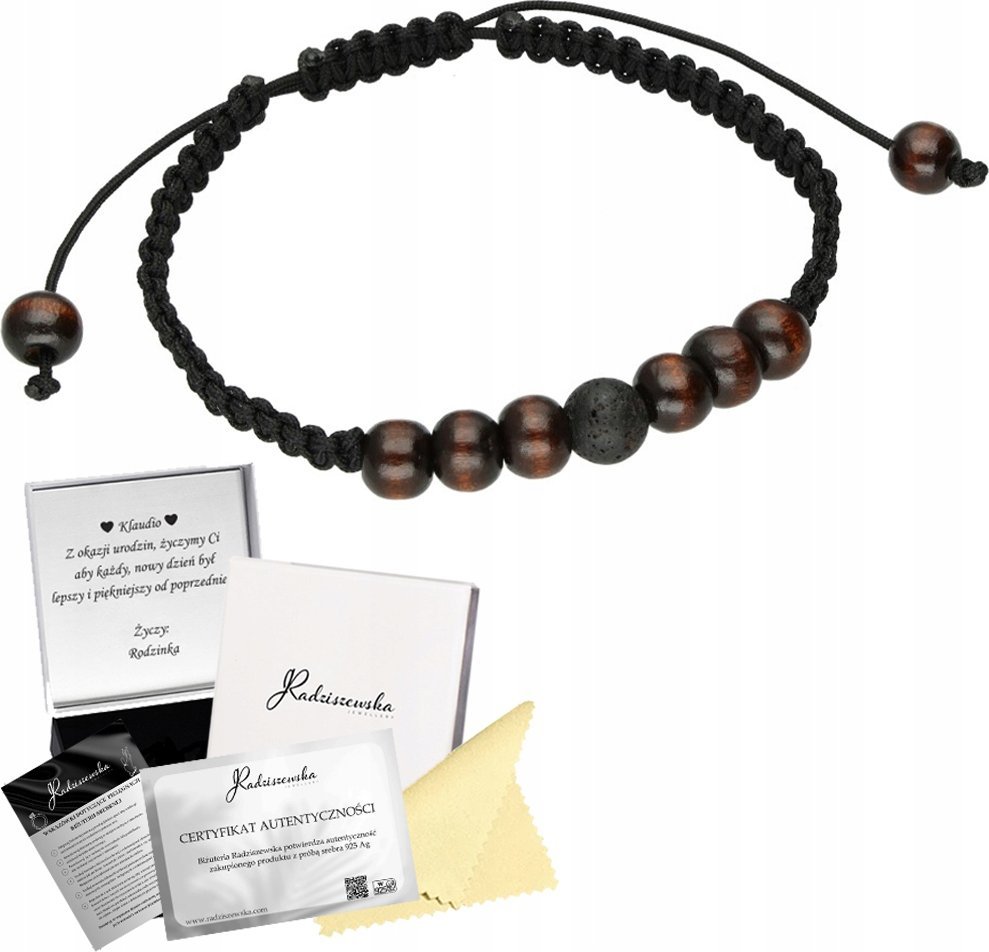 Radziszewska Jewellery Bransoletka Męska z Drewna Naturalnego i Lawy Wulkanicznej Dzień Chłopaka
