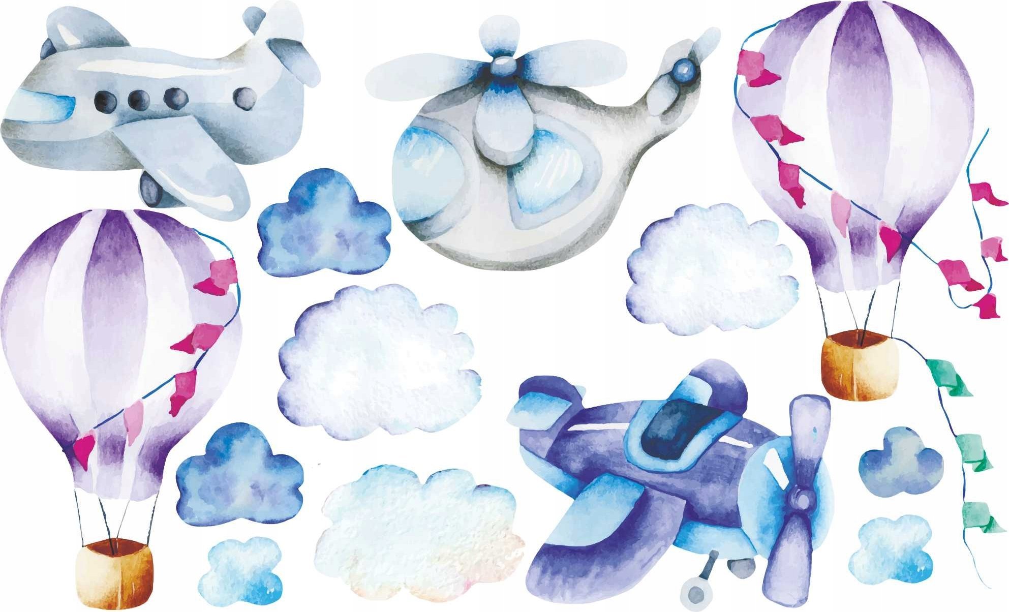 naSciane Naklejki dla dzieci samolot balon chmurki PASTELOW