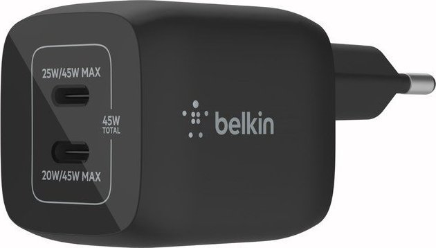 Ładowarka Belkin Podwójna ładowarka cienna 45W USB-C GAN z PPS Czarna
