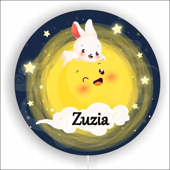 naSciane Lampka nocna KSIĘŻYC Z KRÓLICZKIEM, chmurki, imię
