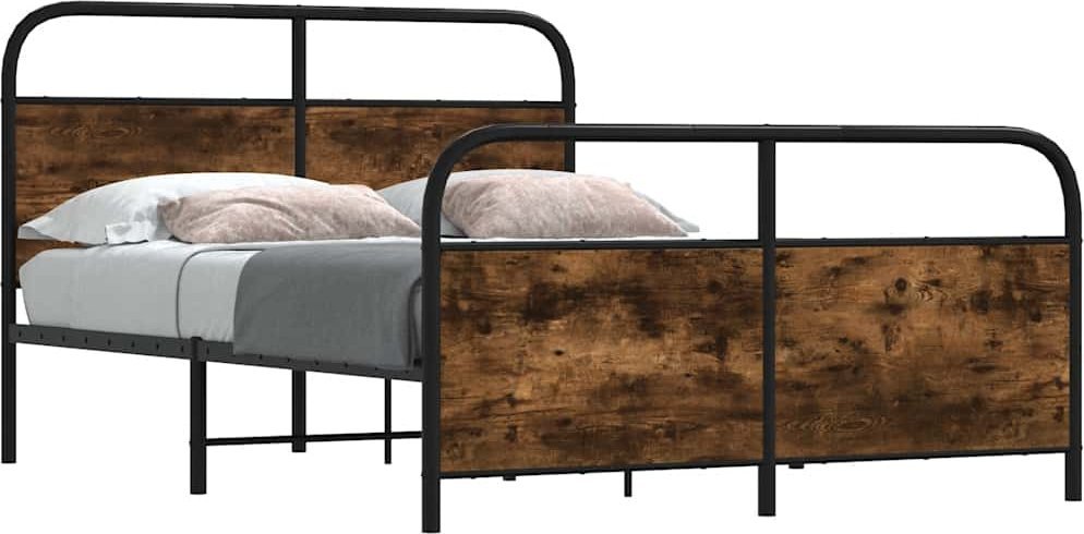 vidaXL vidaXL Metalowa rama łóżka, bez materaca, przydymiony dąb, 137x190 cm