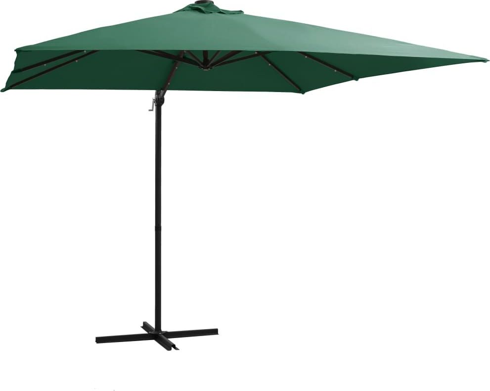 vidaXL VidaXL Parasol wiszący z LED i stalowym słupkiem, 250x250 cm, zielony