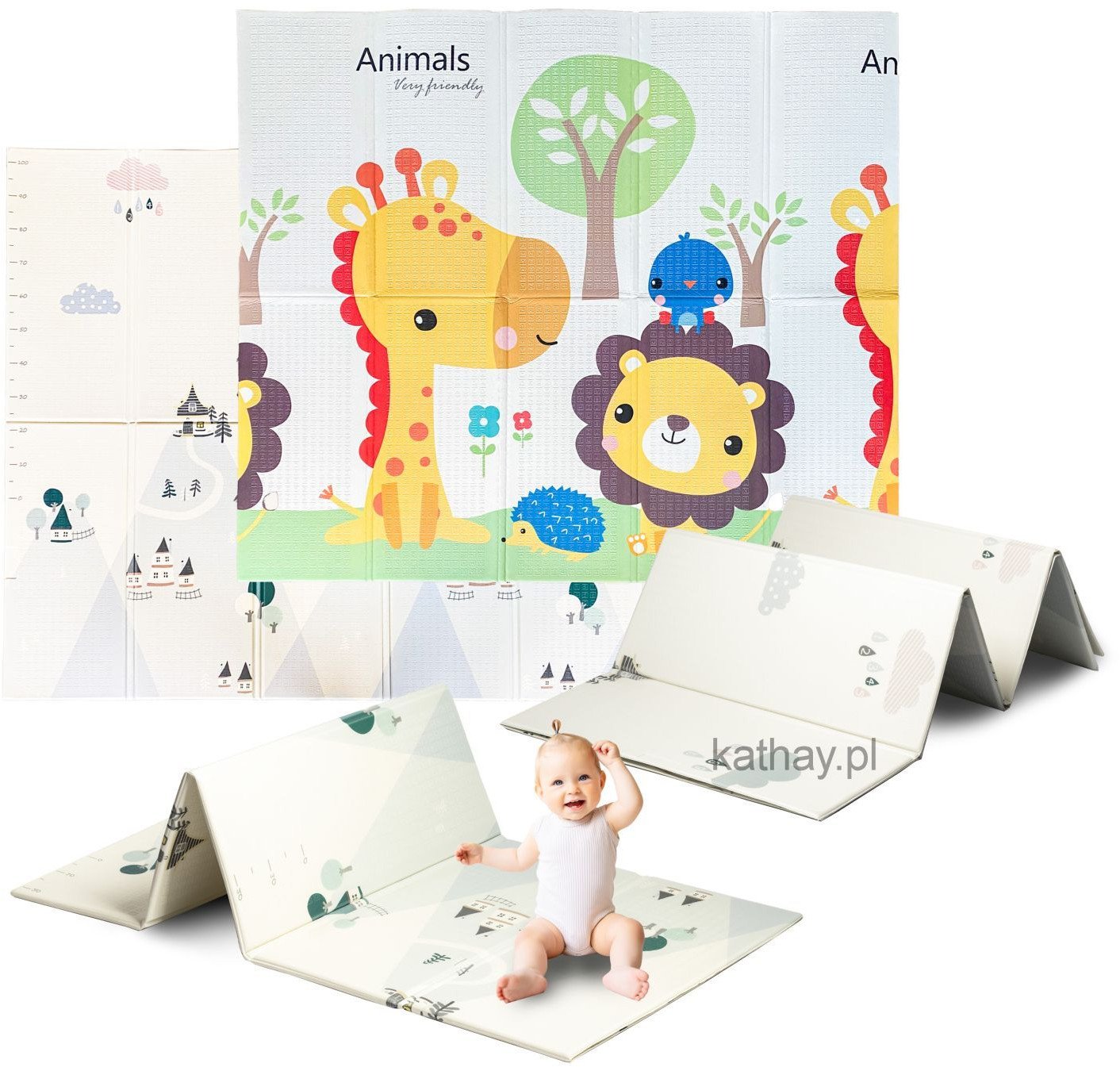 Dwustronna składana kolorowa edukacyjna piankowa mata dziecięca XXL 180x200 cm - safari