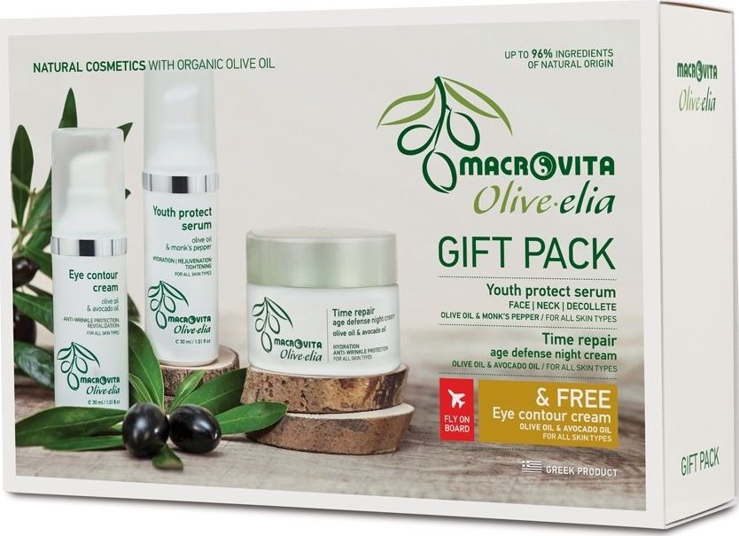 Macrovita ZESTAW OLIVE-ELIA: krem przeciwzmarszczkowy na noc 50ml + serum na twarz, szyję i dekolt 30ml + GRATIS krem pod oczy 30ml