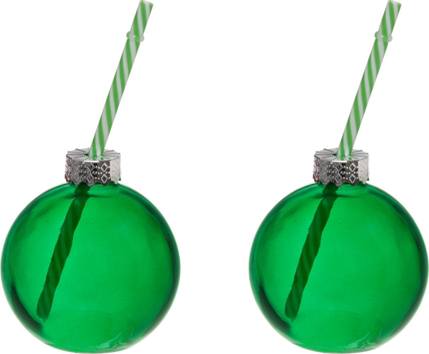 Winteria kalėdinės stiklinės - kamuoliukai su šiaudeliu, 2 vnt., 400 ml, žali