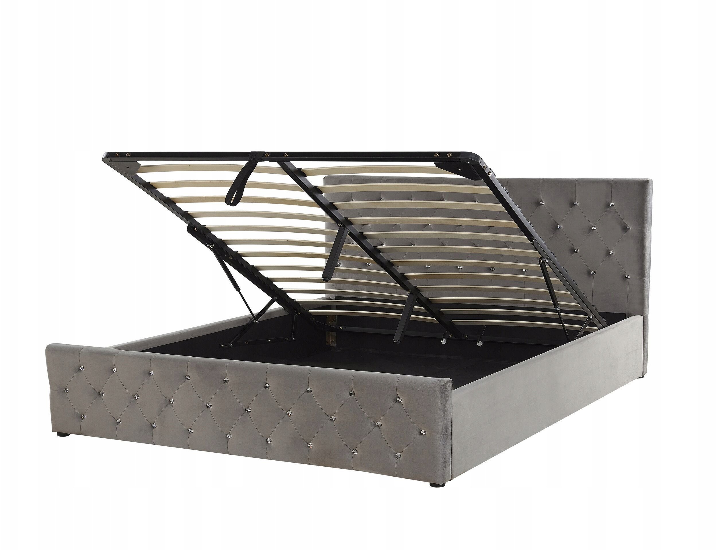 Beliani Łóżko z pojemnikiem welurowe 160 x 200 cm szare AMIENS!