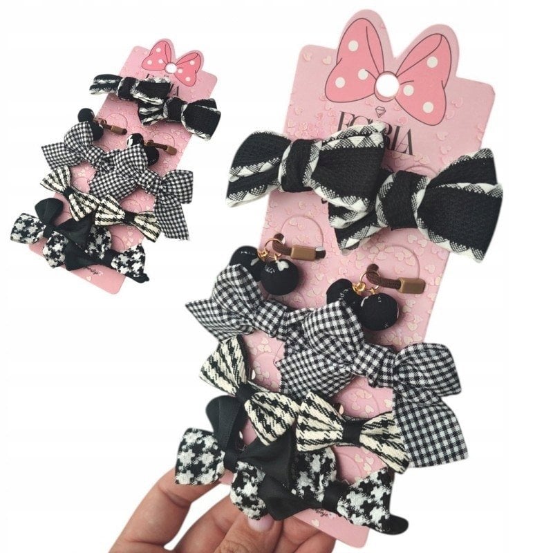 eCarla Zestaw frotek gumek do włosów 10w1 na plakietce Kokardki czarno-białe GUM172 1 op. - 10 szt.