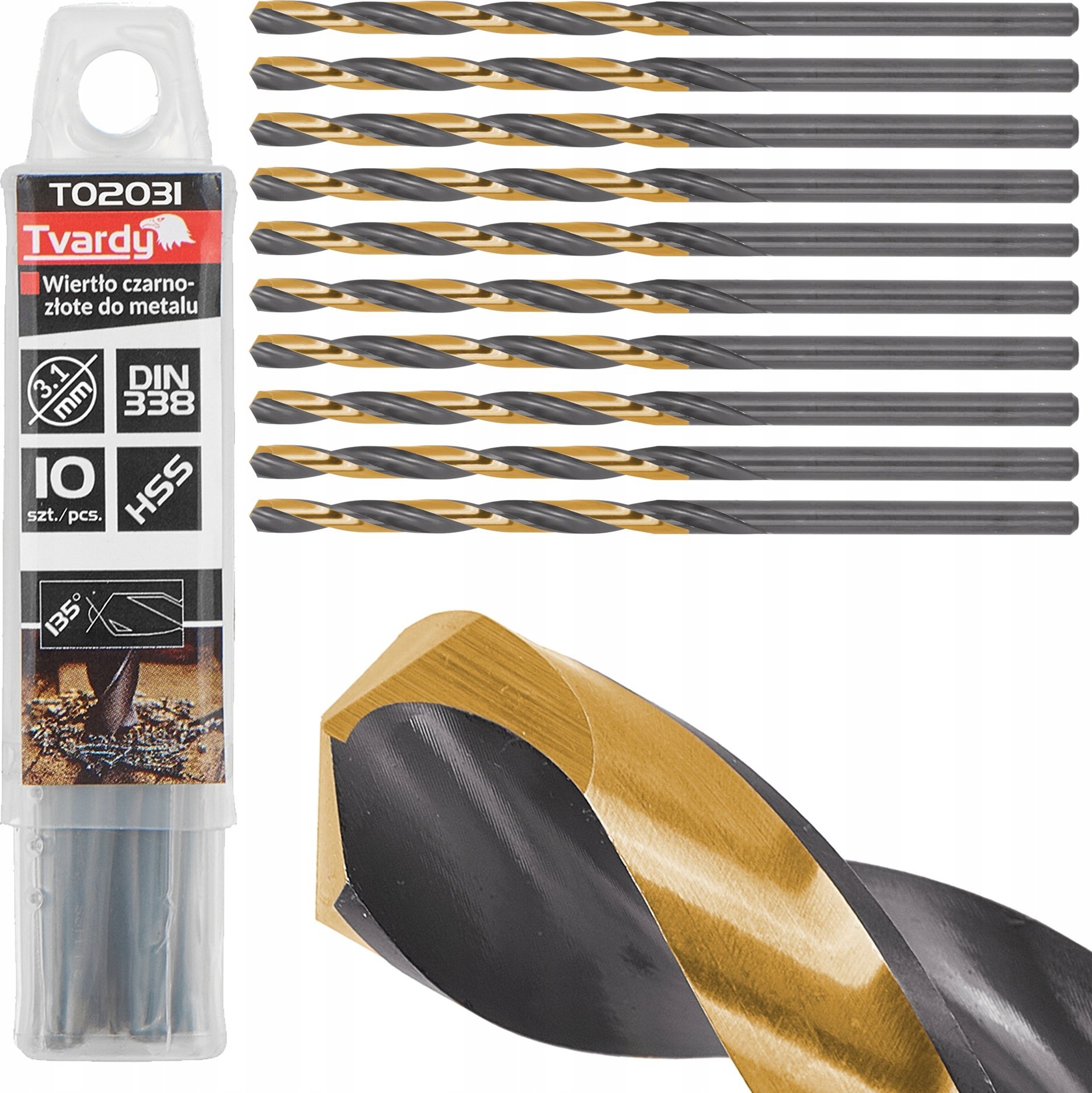 Wiertło Tvardy Wiertło czarno-złote do metalu HSS 3.10mm (10/300/3000)