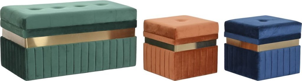 DKD Home Decor Taboret DKD Home Decor Niebieski Kolor Zielony Pomarańczowy Złoty Drewno MDF 93 x 47 x 45 cm (3 Sztuk)