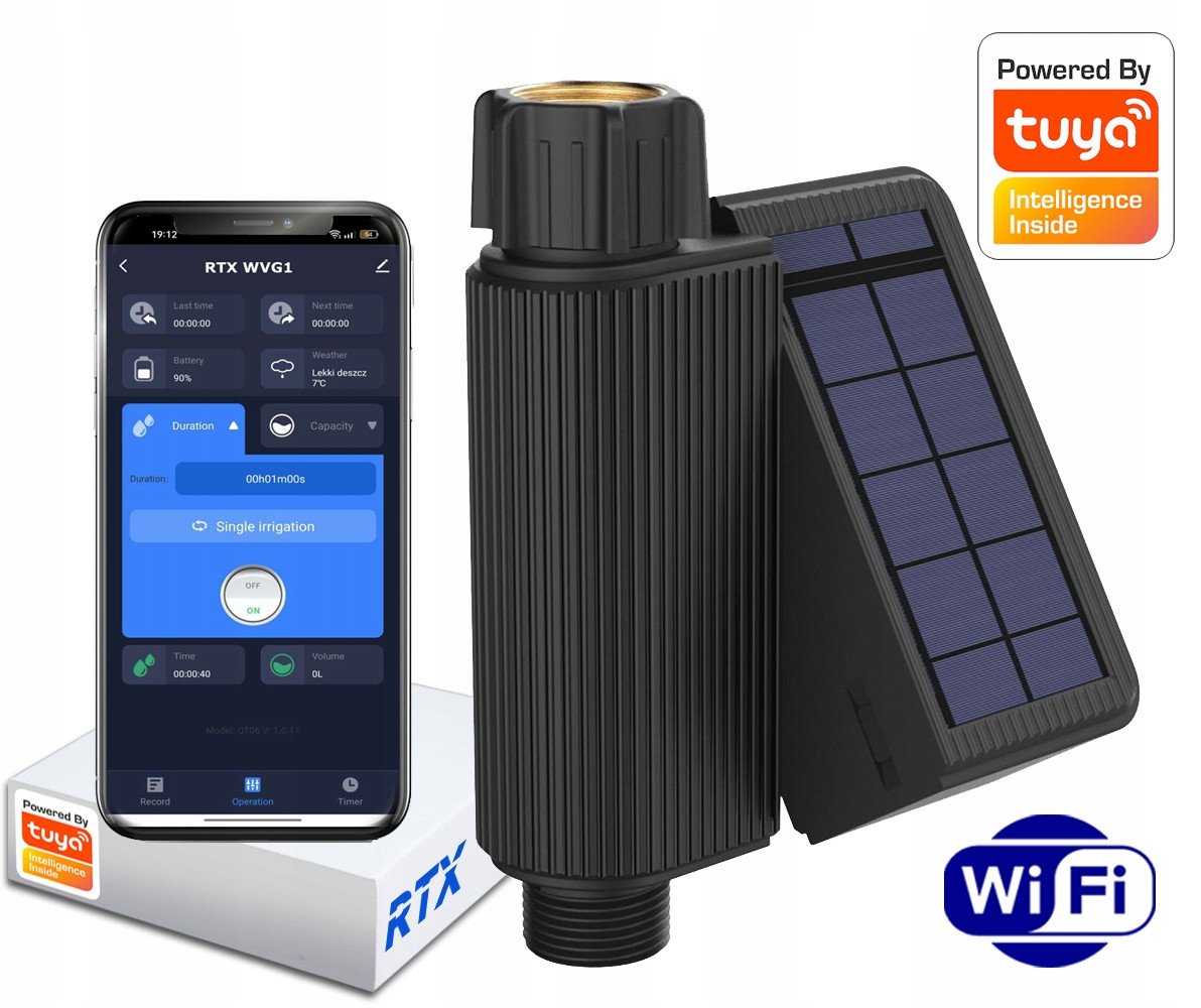 RTX Zawór Nawadniania Podlewania Ogrodu Tuya WiFi Pomiar Wody # PV SOLARNY