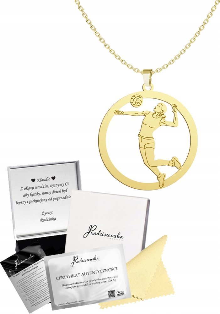 Radziszewska Jewellery Złoty Naszyjnik Siatkówka Siatkarka Łańcuszek SREBRO 925 Prezent GRAWER