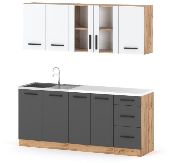 Kuchnia Mała Rest 2.0m Nowoczesna Modułowa Z Blatem Wotan Biały Szary Mat