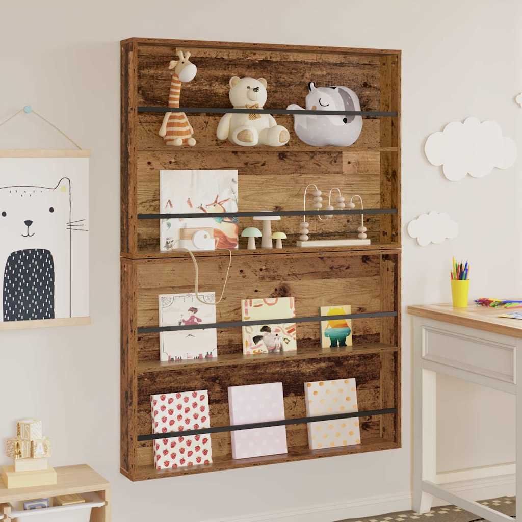 vidaXL Regał na gazety z półką 2 pcs Stare drewno 100 x 12 x 70 cm