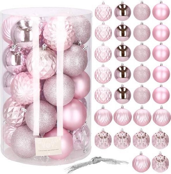 Springos Bombki choinkowe 30 szt. różowy 8cm zestaw choinkowy UNIWERSALNY
