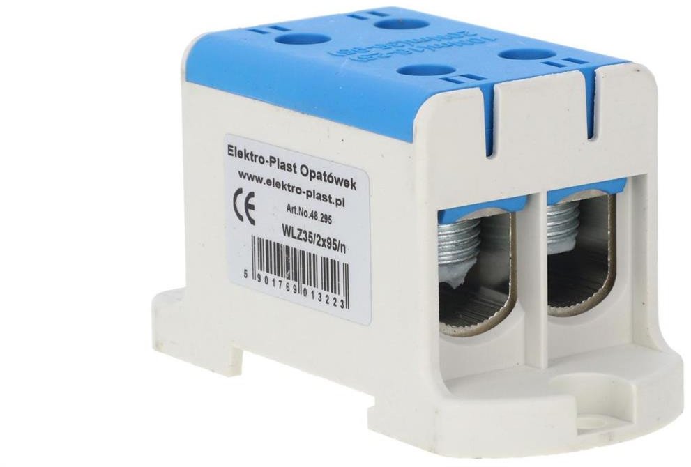 Blok rozdzielczy-odgałęźny 2x1-biegun AL/CU 16-95mm2 niebieski montaż płaski i na szynę TH WLZ35/2x95/n 48.295